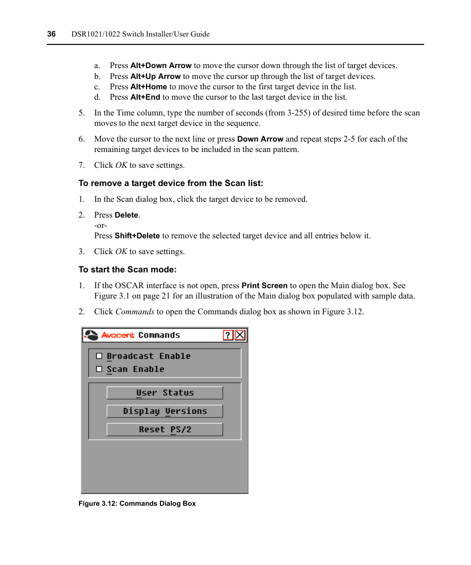 Figure 3.12: commands dialog box | Avocent DSR1021 User Manual | Page 48 / 110
