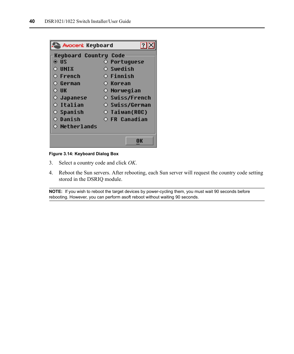 Figure 3.14: keyboard dialog box | Avocent DSR1021 User Manual | Page 52 / 110