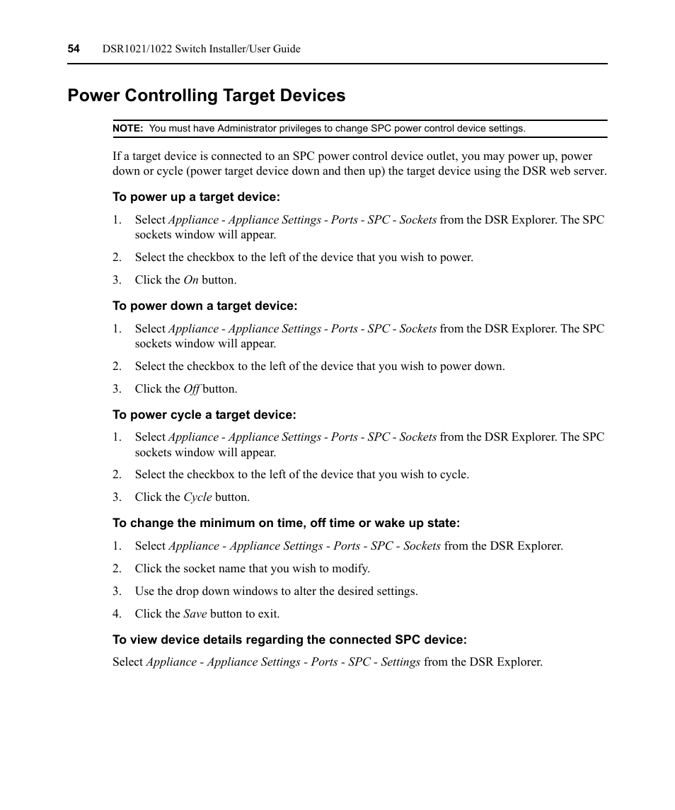 Power controlling target devices | Avocent DSR1021 User Manual | Page 66 / 110