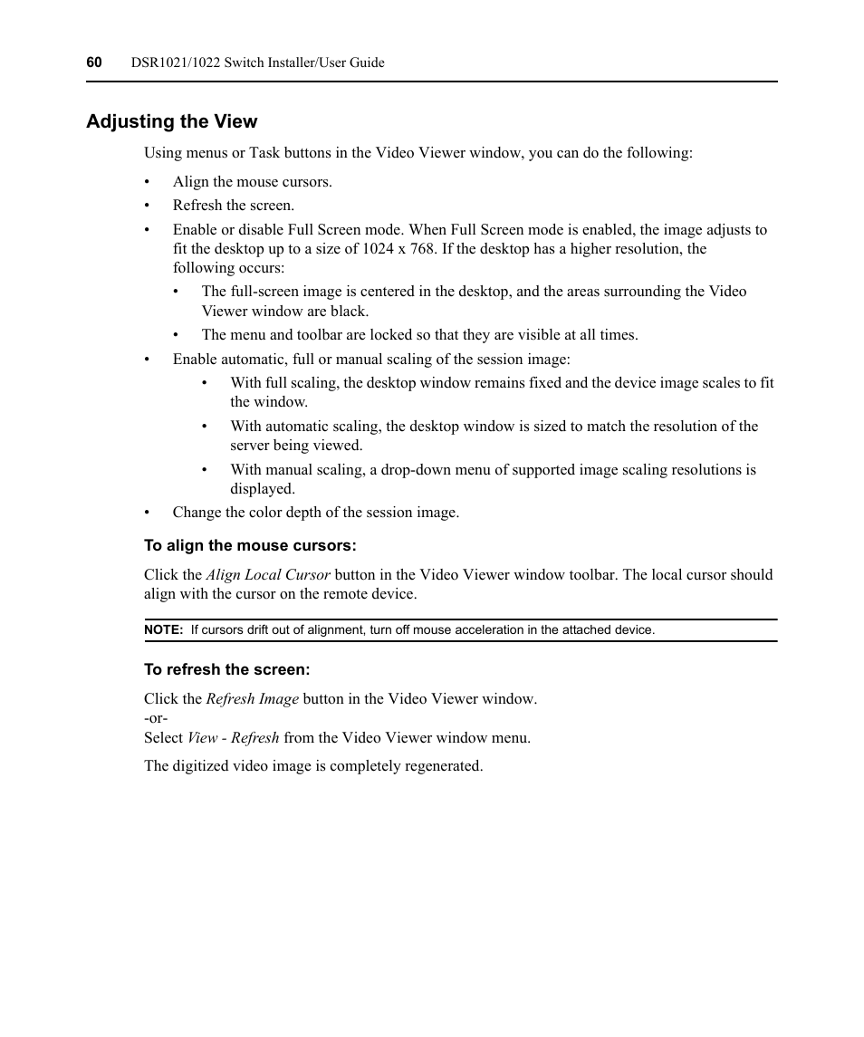 Adjusting the view | Avocent DSR1021 User Manual | Page 72 / 110