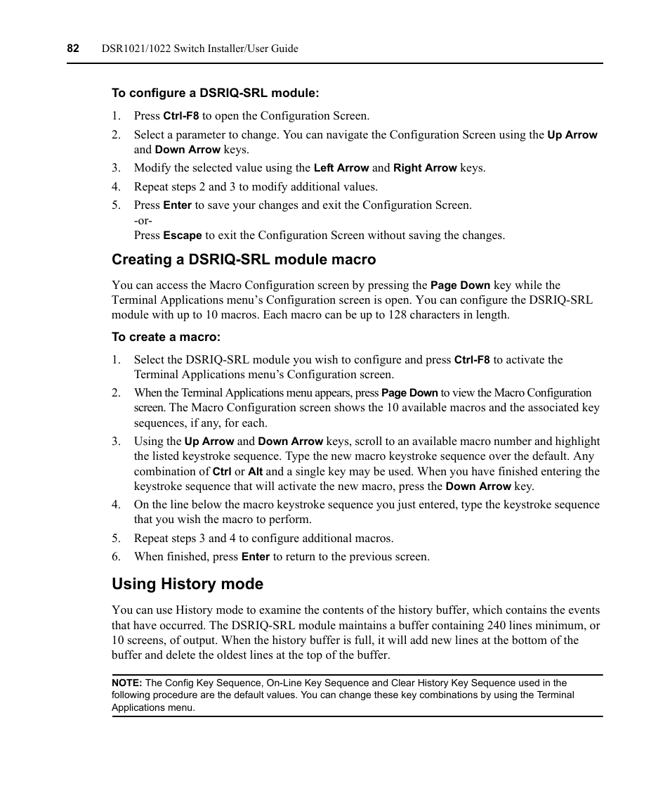 Using history mode, Creating a dsriq-srl module macro | Avocent DSR1021 User Manual | Page 94 / 110