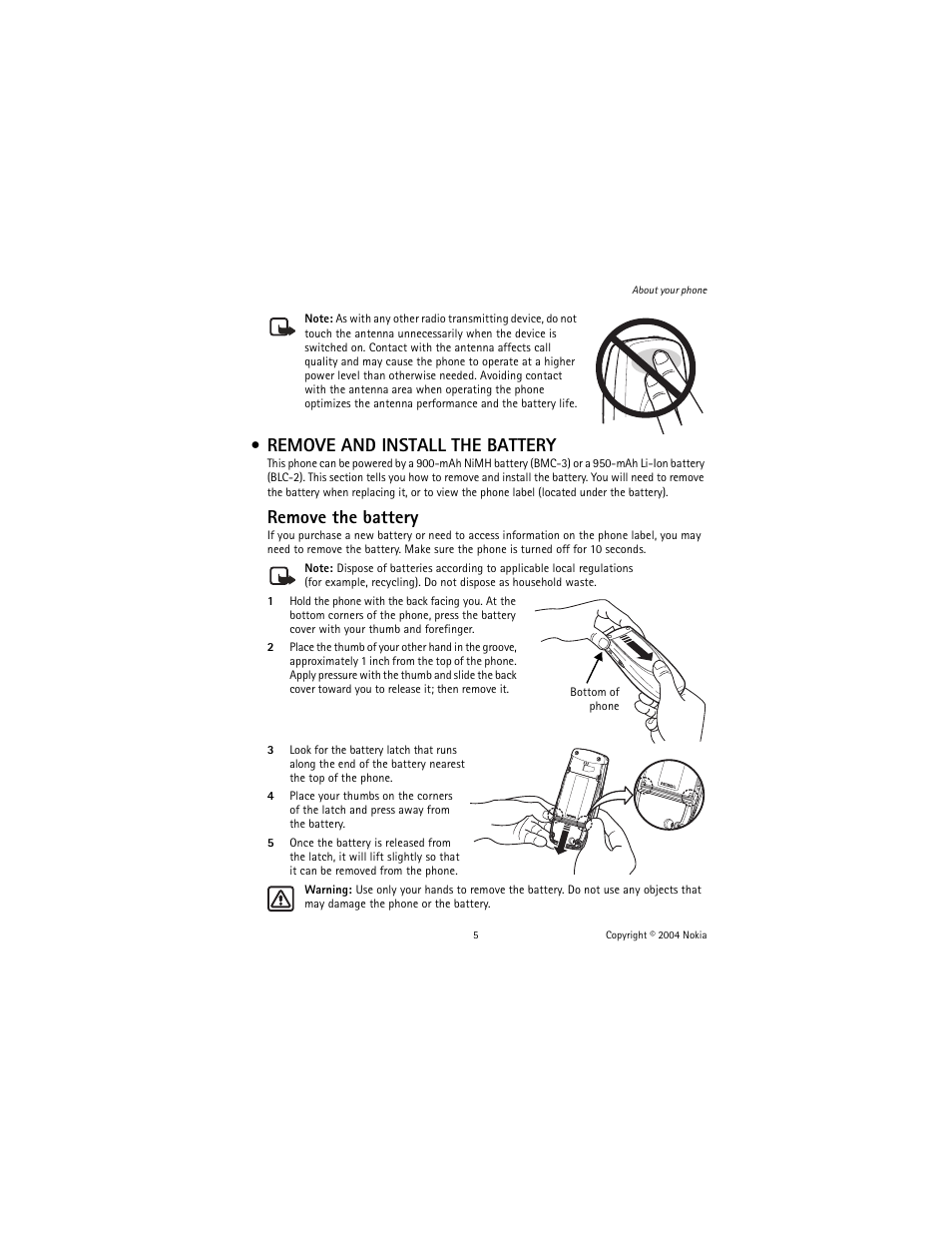 Remove and install the battery, Remove the battery | Nokia 1221 User Manual | Page 14 / 81