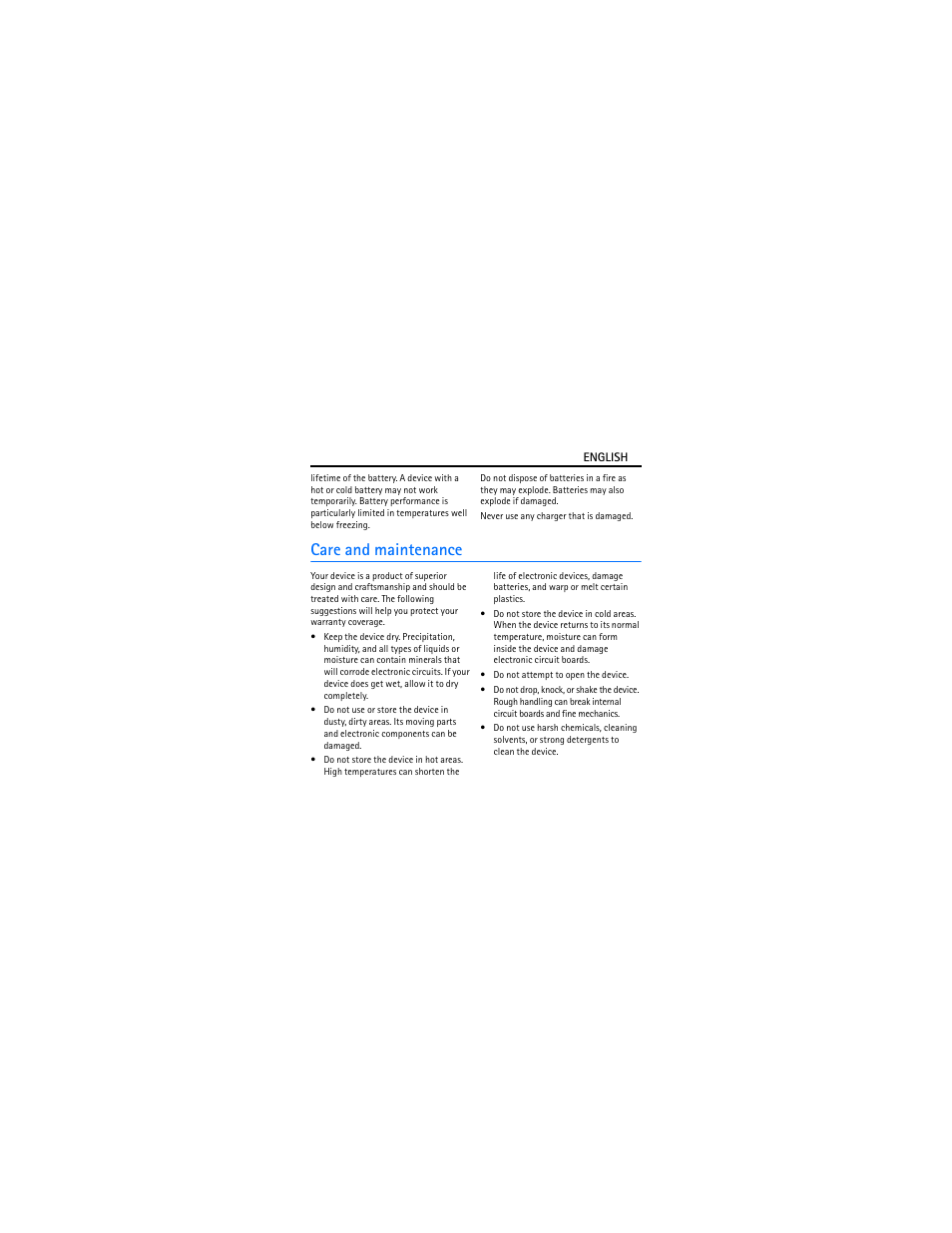 Care and maintenance | Nokia Bluetooth Headset BH-101 User Manual | Page 8 / 9