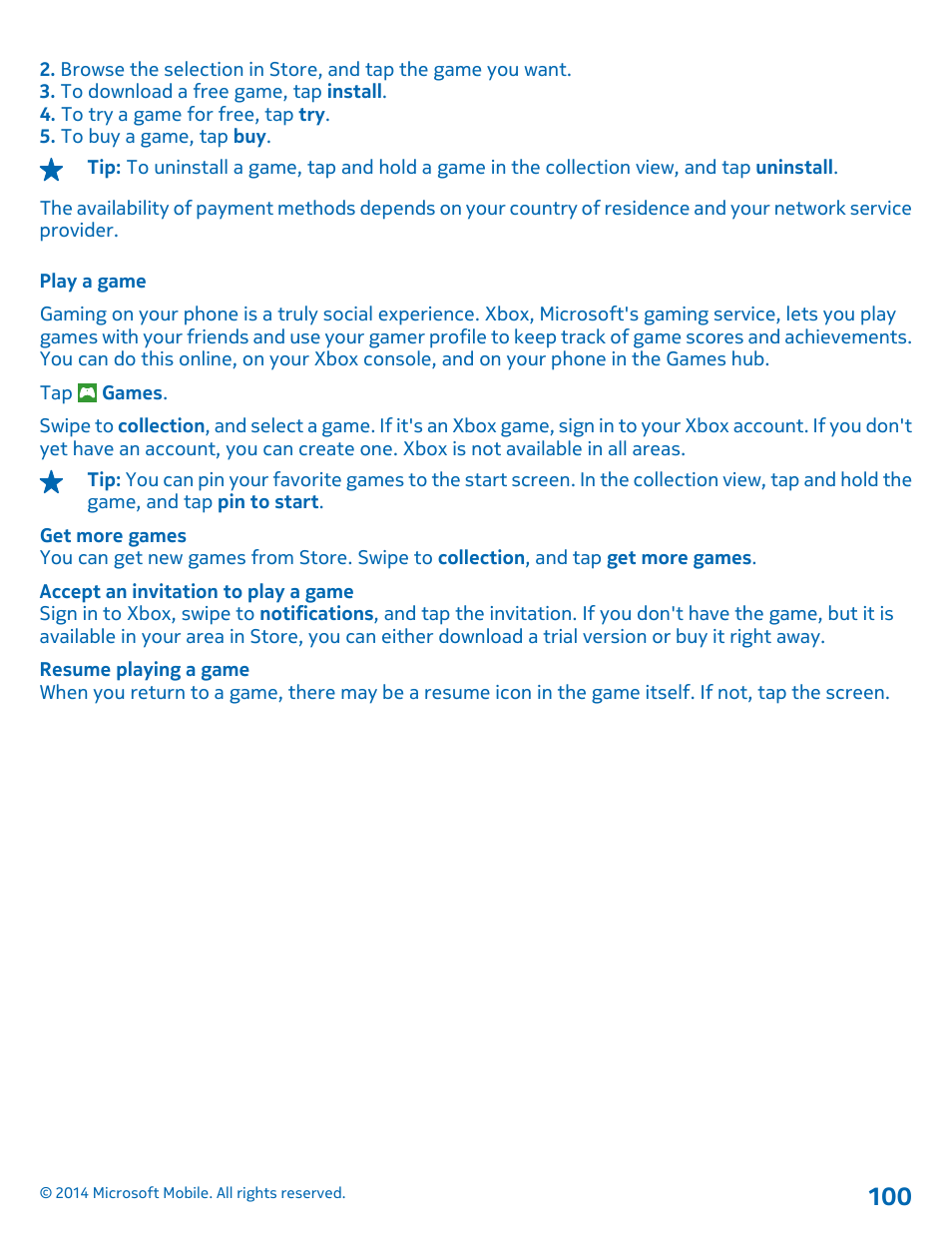 Play a game | Nokia Lumia 1320 User Manual | Page 100 / 124