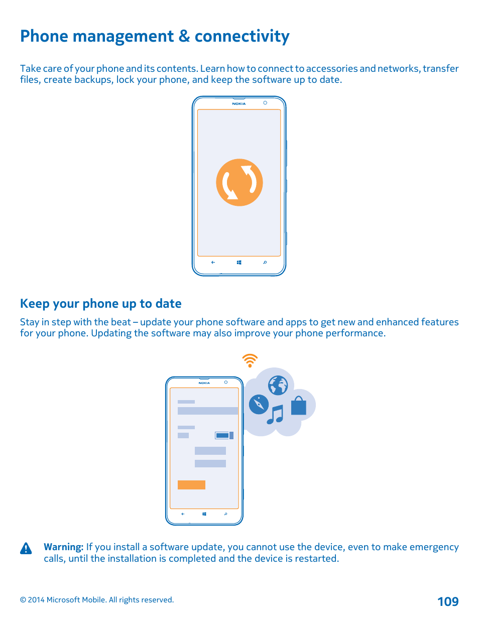 Phone management & connectivity, Keep your phone up to date | Nokia Lumia 1320 User Manual | Page 109 / 124