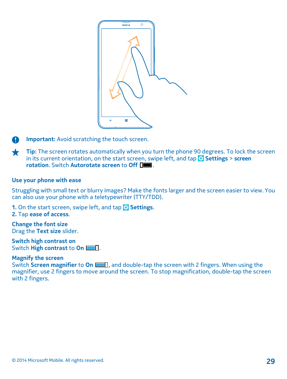 Use your phone with ease | Nokia Lumia 1320 User Manual | Page 29 / 124