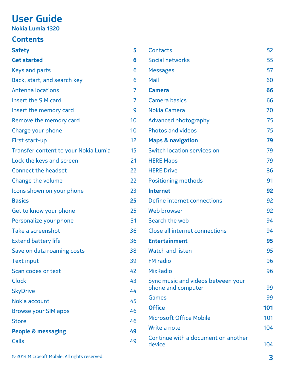 Nokia Lumia 1320 User Manual | Page 3 / 124