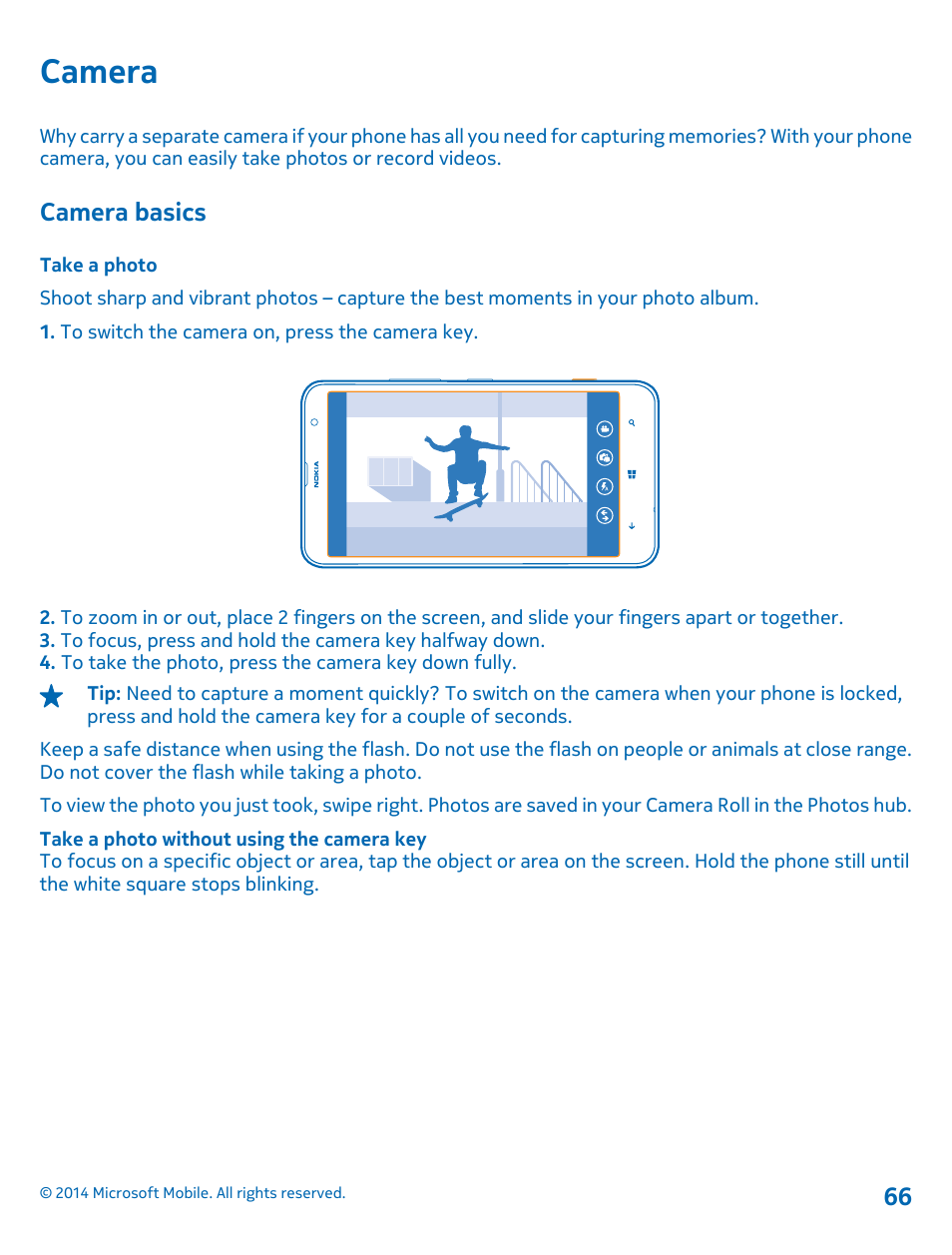 Camera, Camera basics, Take a photo | Nokia Lumia 1320 User Manual | Page 66 / 124