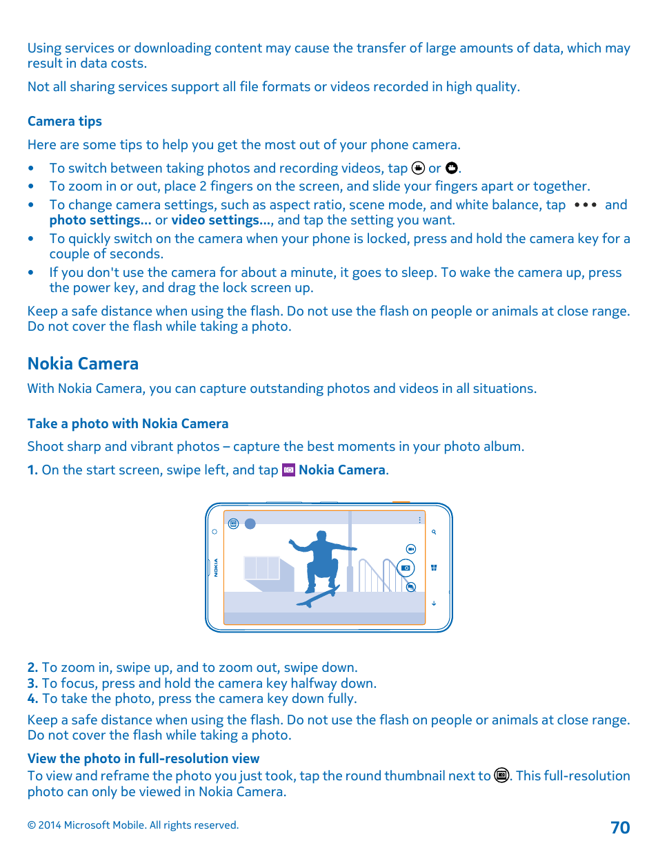 Camera tips, Nokia camera, Take a photo with nokia camera | Nokia Lumia 1320 User Manual | Page 70 / 124