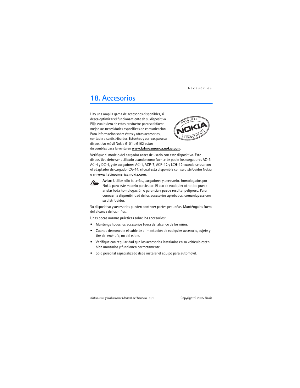 Accesorios | Nokia 6102 User Manual | Page 152 / 169