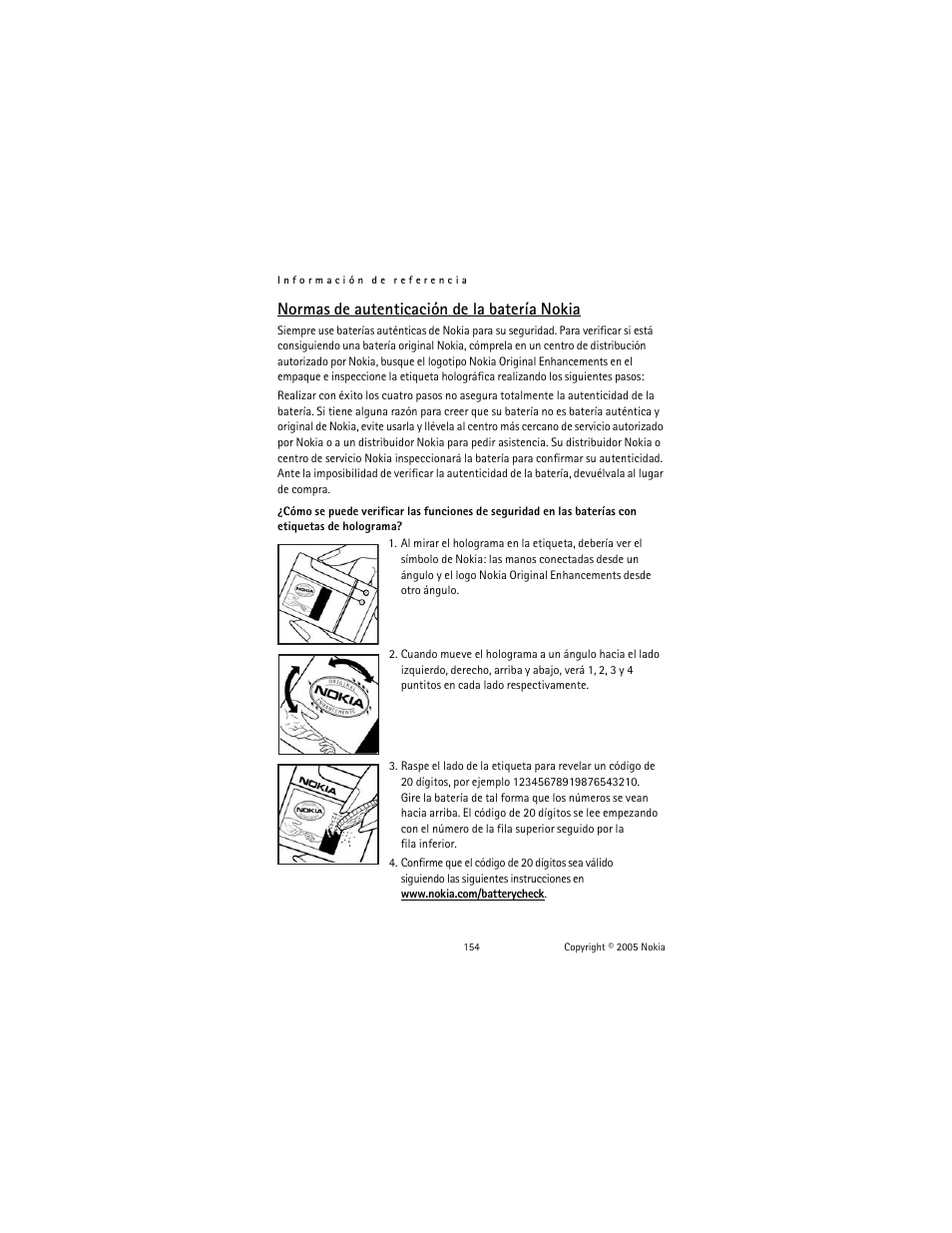 Normas de autenticación de la batería nokia | Nokia 6102 User Manual | Page 155 / 169