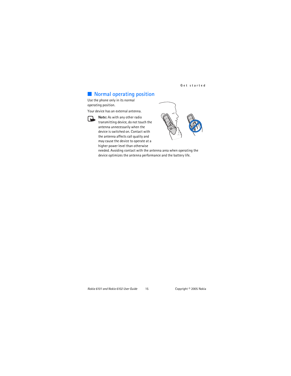 Normal operating position | Nokia 6102 User Manual | Page 16 / 169