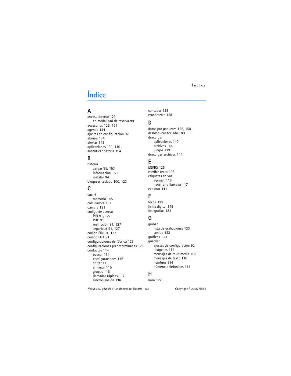 Índice | Nokia 6102 User Manual | Page 164 / 169