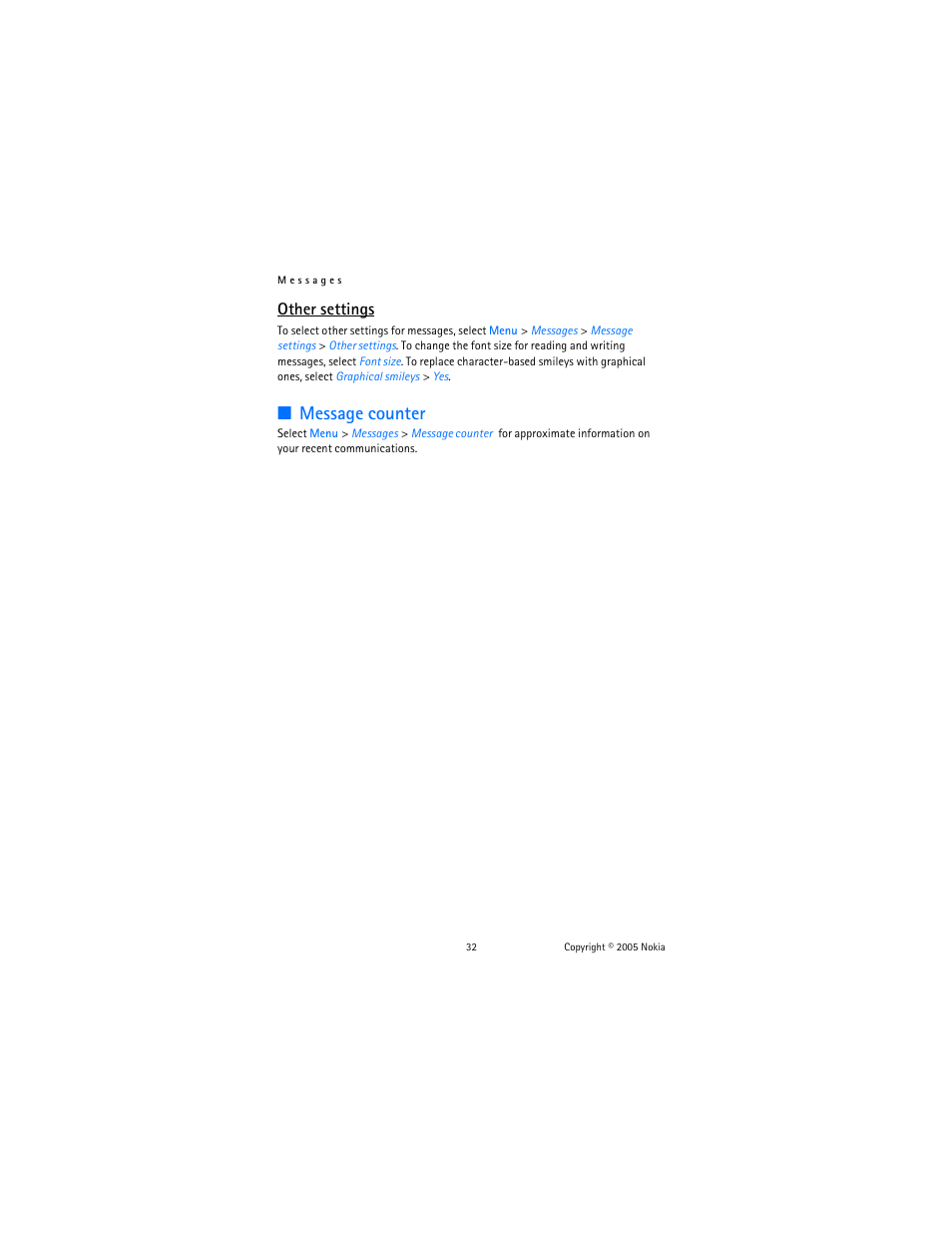 Message counter, Other settings | Nokia 6102 User Manual | Page 33 / 169