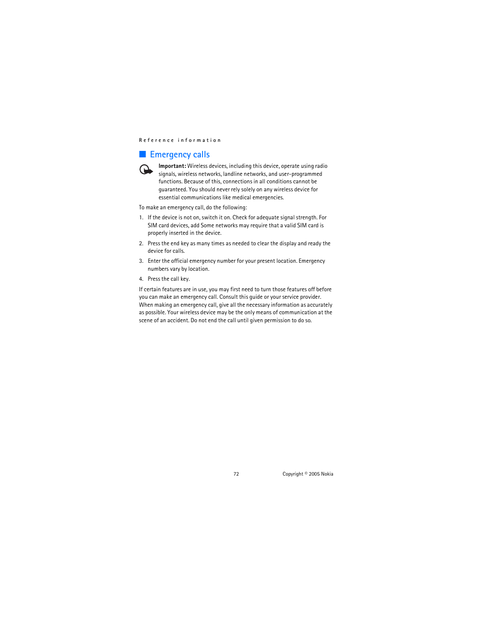 Emergency calls | Nokia 6102 User Manual | Page 73 / 169