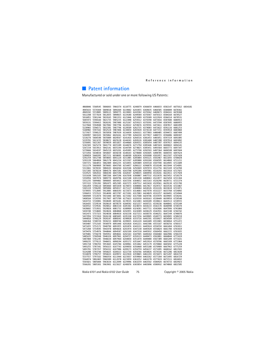 Patent information | Nokia 6102 User Manual | Page 76 / 169