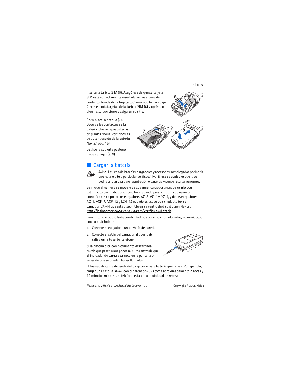 Cargar la batería | Nokia 6102 User Manual | Page 96 / 169