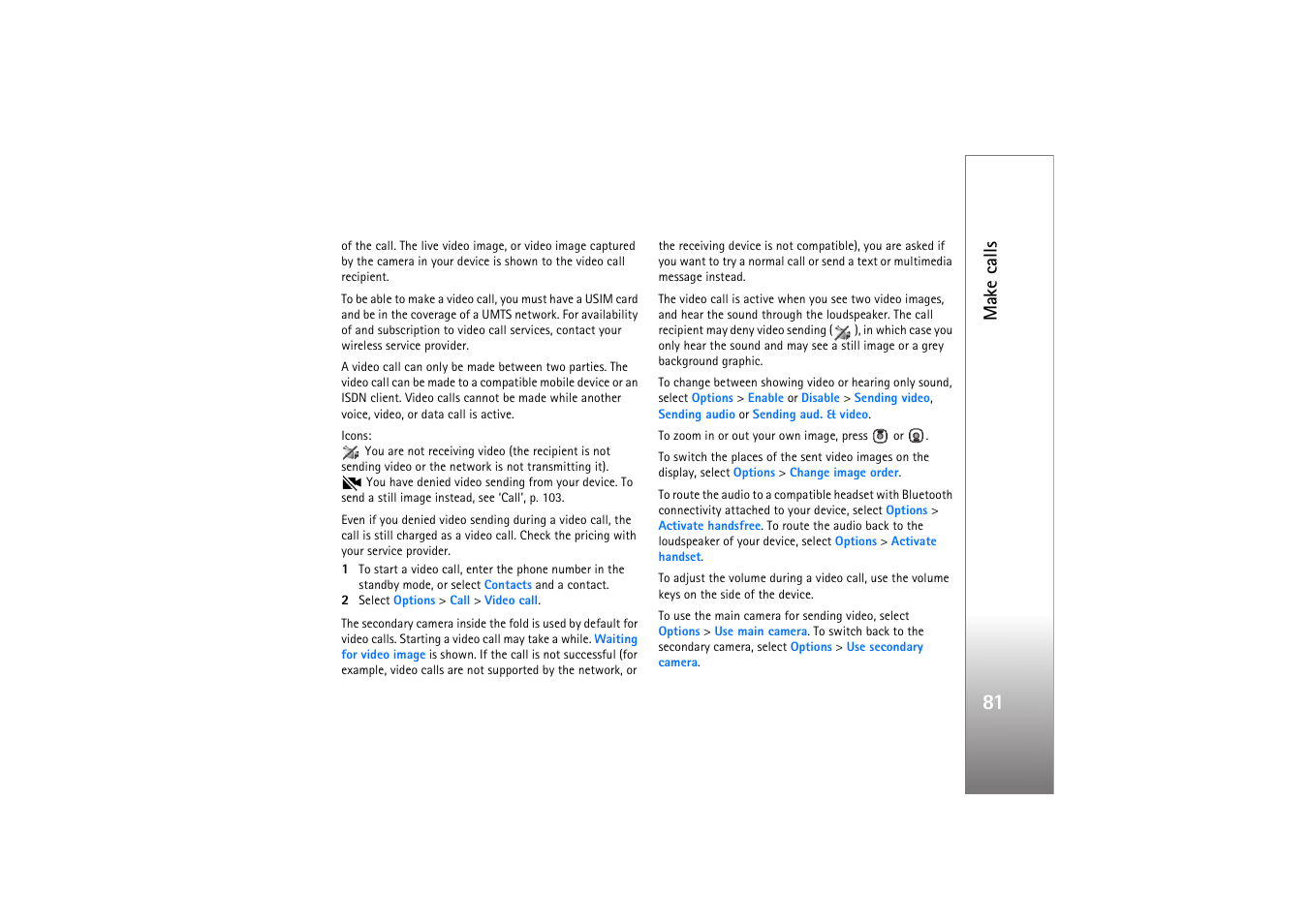 Make calls | Nokia N76 User Manual | Page 113 / 157