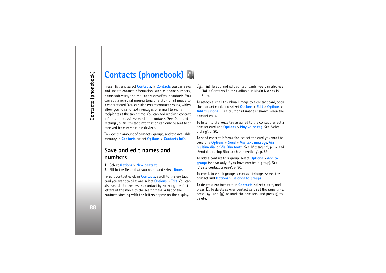 Contacts (phonebook), Save and edit names and numbers | Nokia N76 User Manual | Page 120 / 157