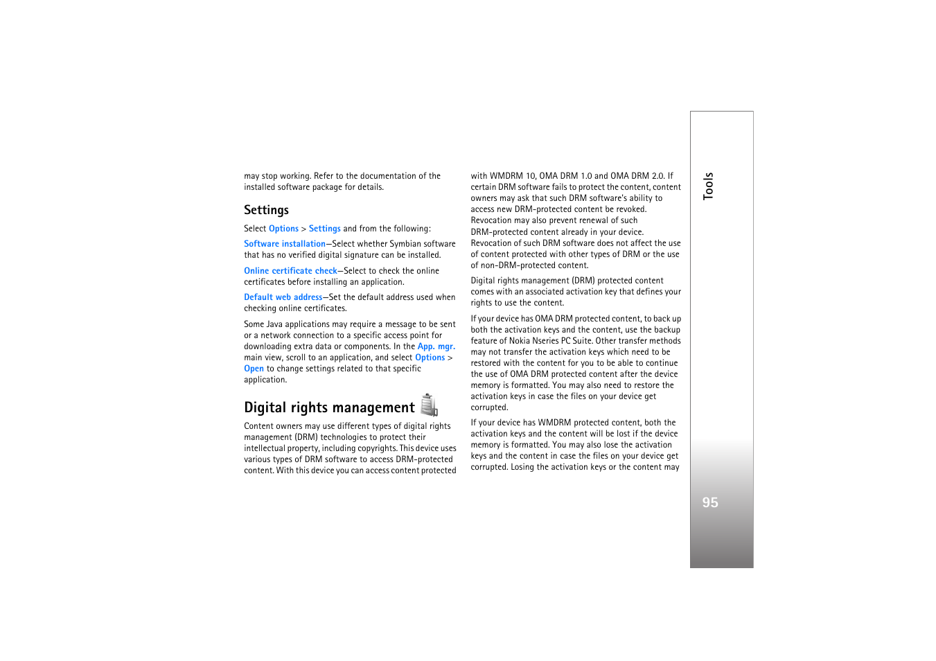 Settings, Digital rights management | Nokia N76 User Manual | Page 127 / 157