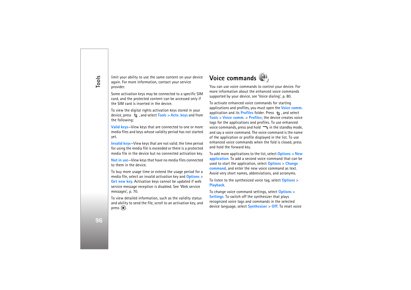 Voice commands, Tools | Nokia N76 User Manual | Page 128 / 157