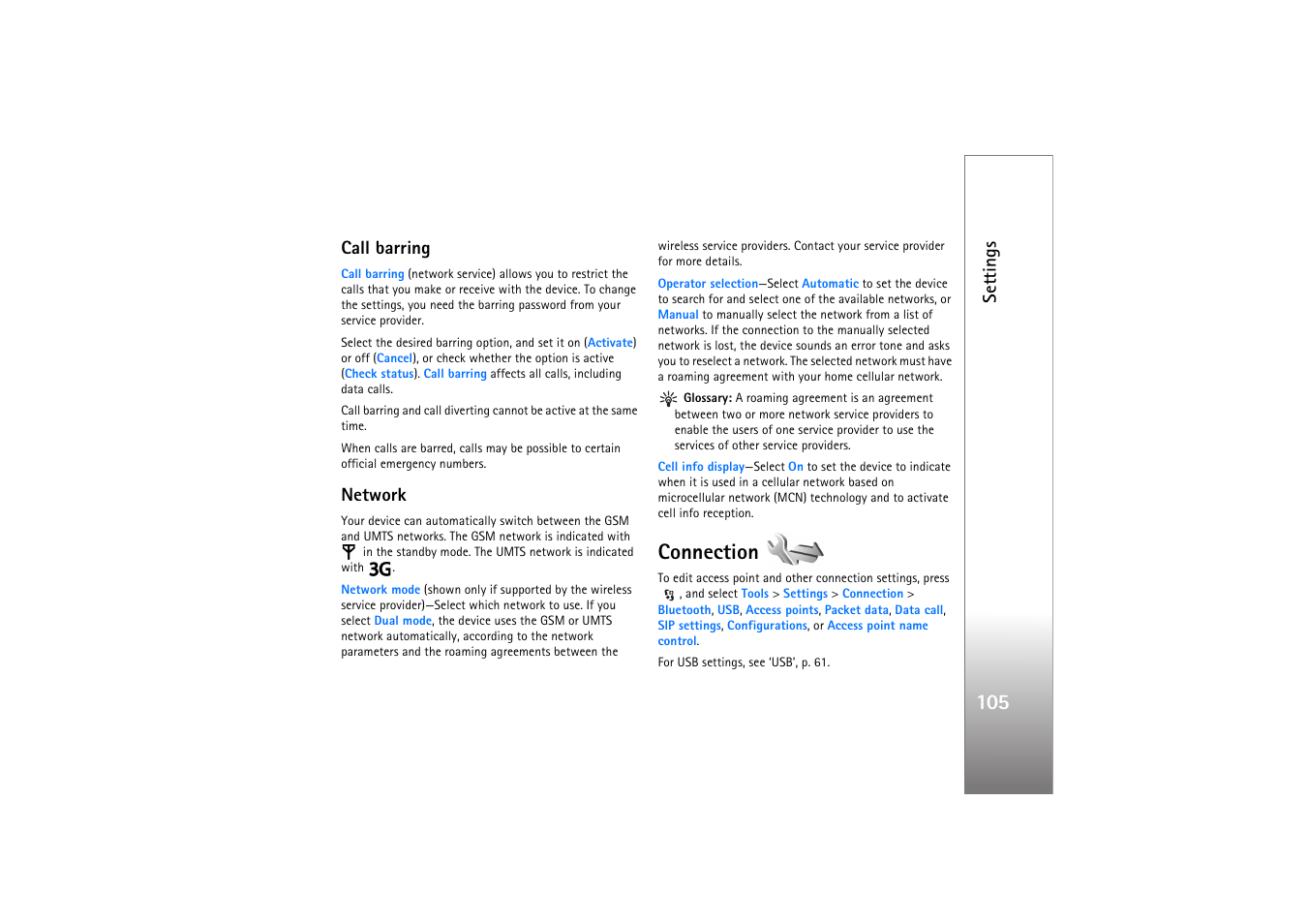 Call barring, Network, Connection | Settings | Nokia N76 User Manual | Page 137 / 157