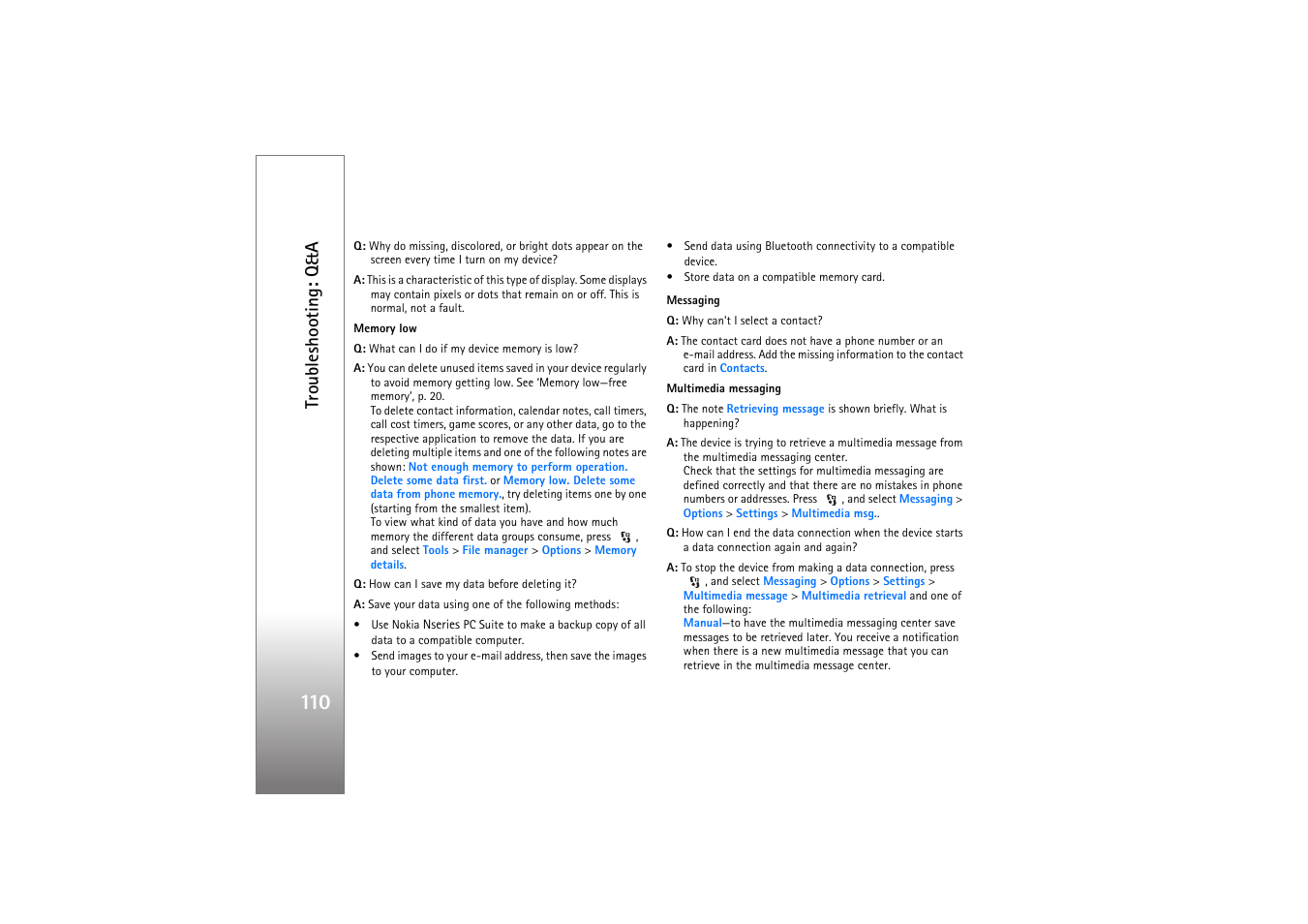 Troubleshooting: q&a | Nokia N76 User Manual | Page 142 / 157