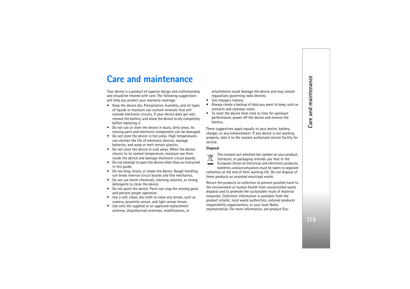 Care and maintenance | Nokia N76 User Manual | Page 147 / 157