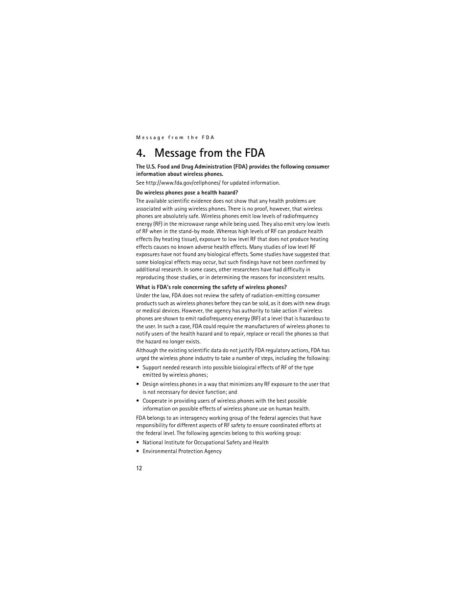 Message from the fda | Nokia N76 User Manual | Page 15 / 157