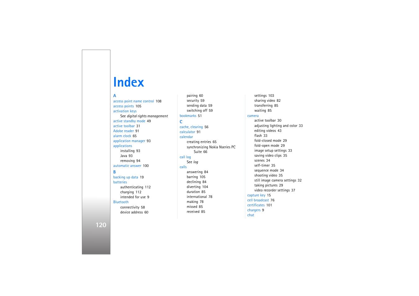Index | Nokia N76 User Manual | Page 152 / 157
