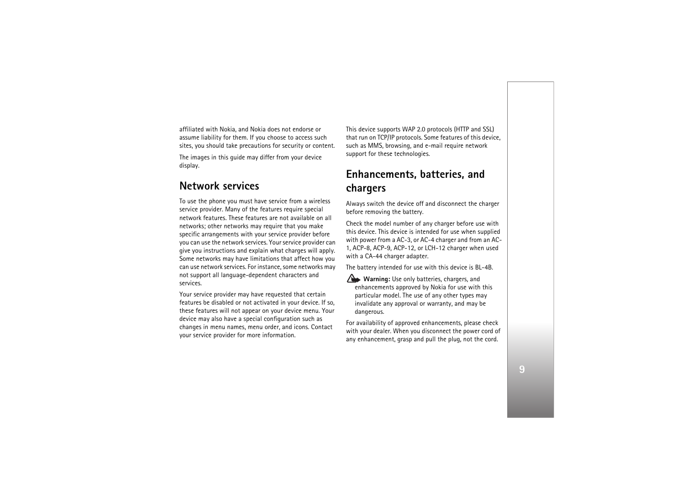 Network services, Enhancements, batteries, and chargers | Nokia N76 User Manual | Page 41 / 157