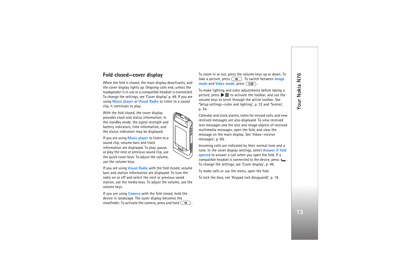 Fold closed—cover display, Your nokia n76 | Nokia N76 User Manual | Page 45 / 157