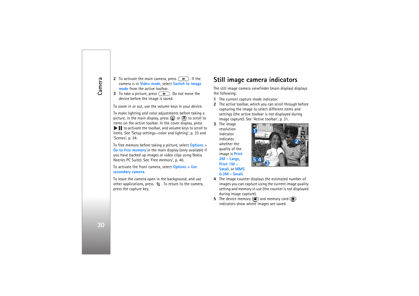 Still image camera indicators, Camera | Nokia N76 User Manual | Page 62 / 157