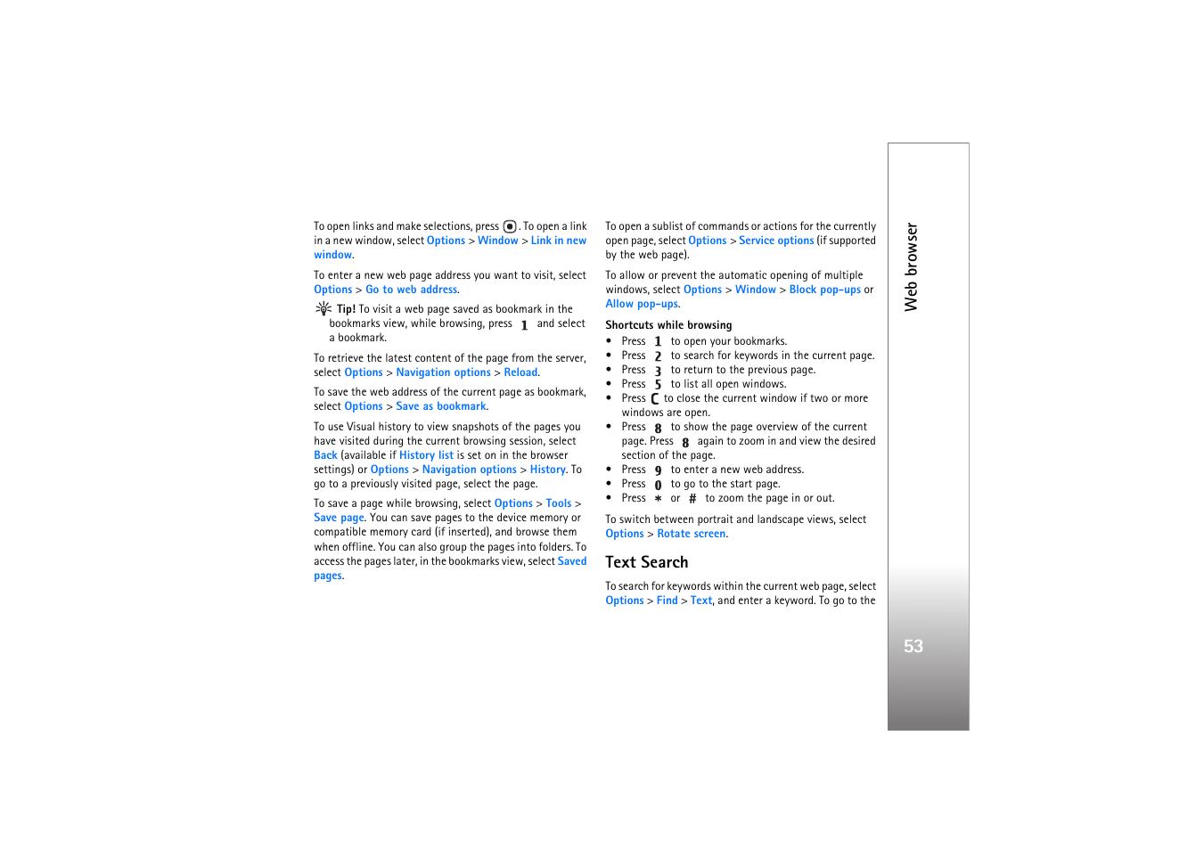 Text search, Web browser | Nokia N76 User Manual | Page 85 / 157