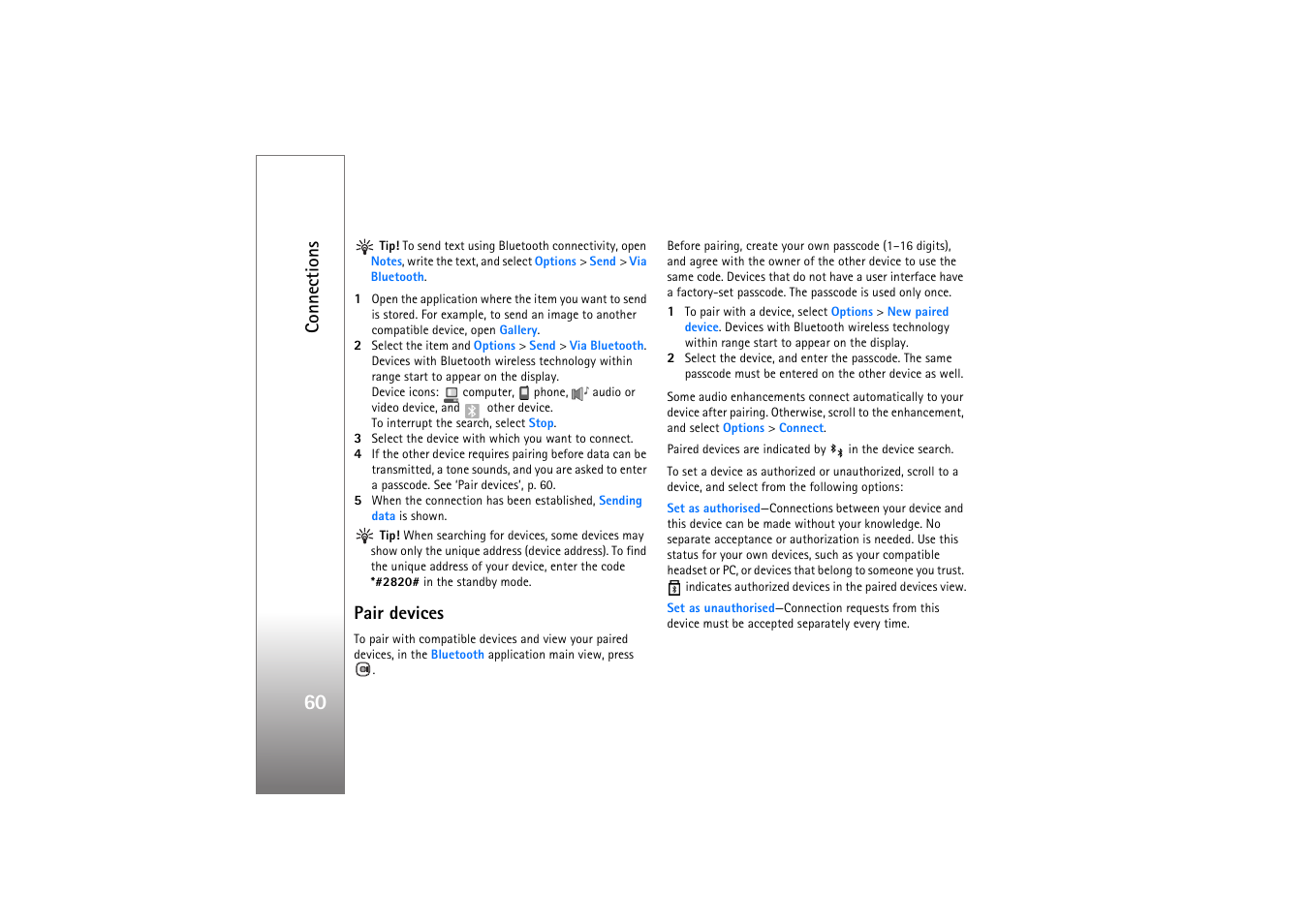 Pair devices, Connections | Nokia N76 User Manual | Page 92 / 157