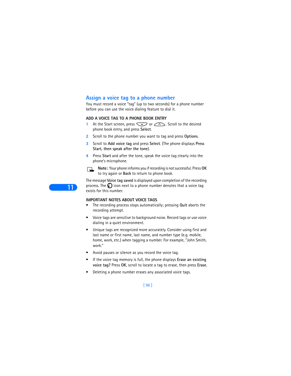 Assign a voice tag to a phone number | Nokia 6385 User Manual | Page 102 / 194