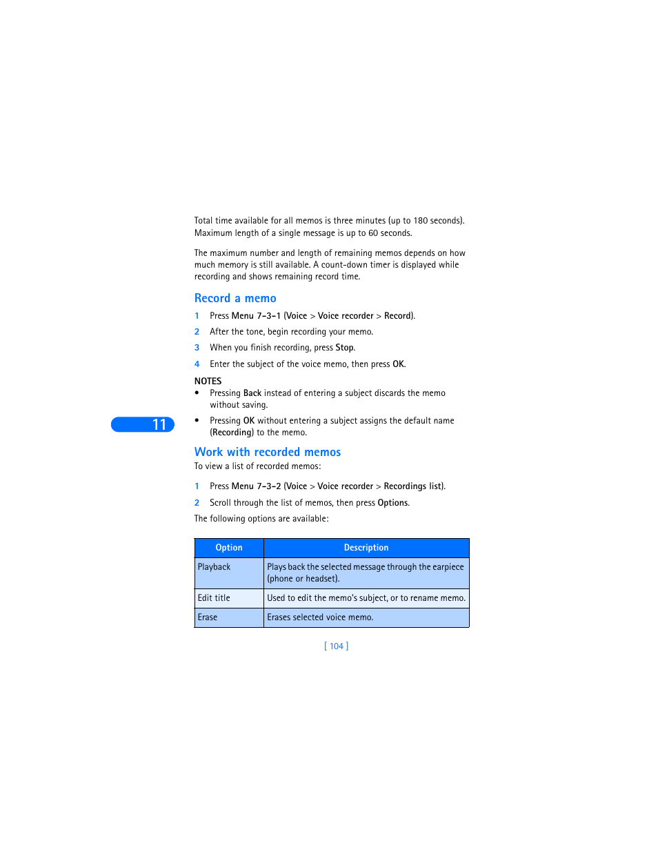 Record a memo, Work with recorded memos | Nokia 6385 User Manual | Page 110 / 194