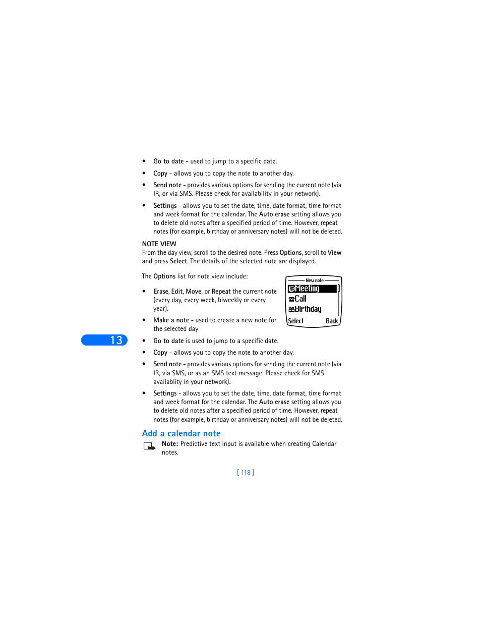 Add a calendar note | Nokia 6385 User Manual | Page 124 / 194