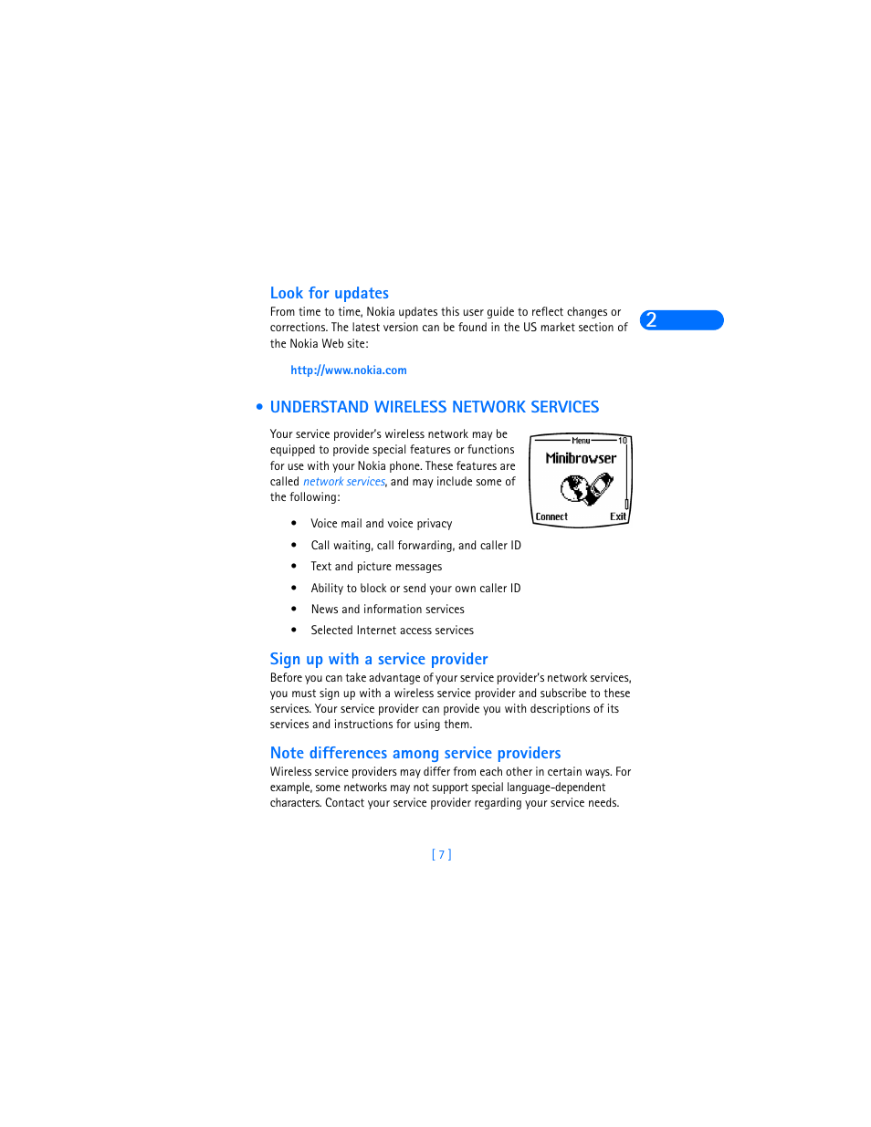 Look for updates, Understand wireless network services, Sign up with a service provider | Note differences among service providers | Nokia 6385 User Manual | Page 13 / 194