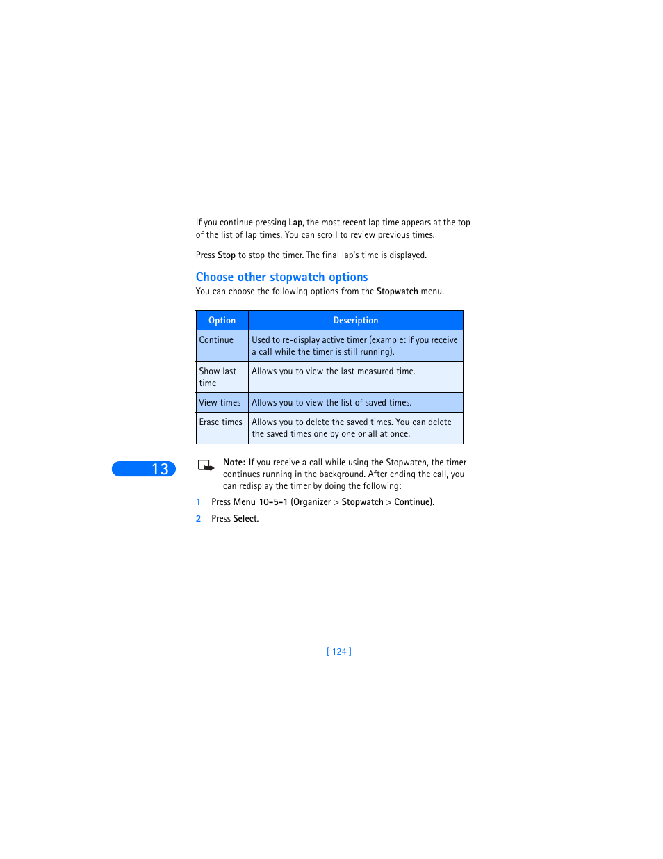 Choose other stopwatch options | Nokia 6385 User Manual | Page 130 / 194