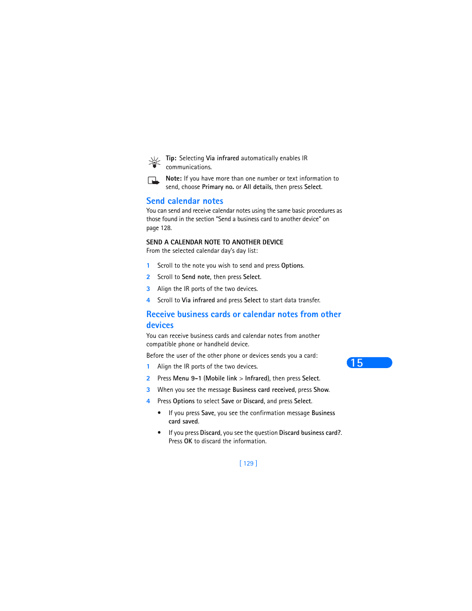 Send calendar notes | Nokia 6385 User Manual | Page 135 / 194