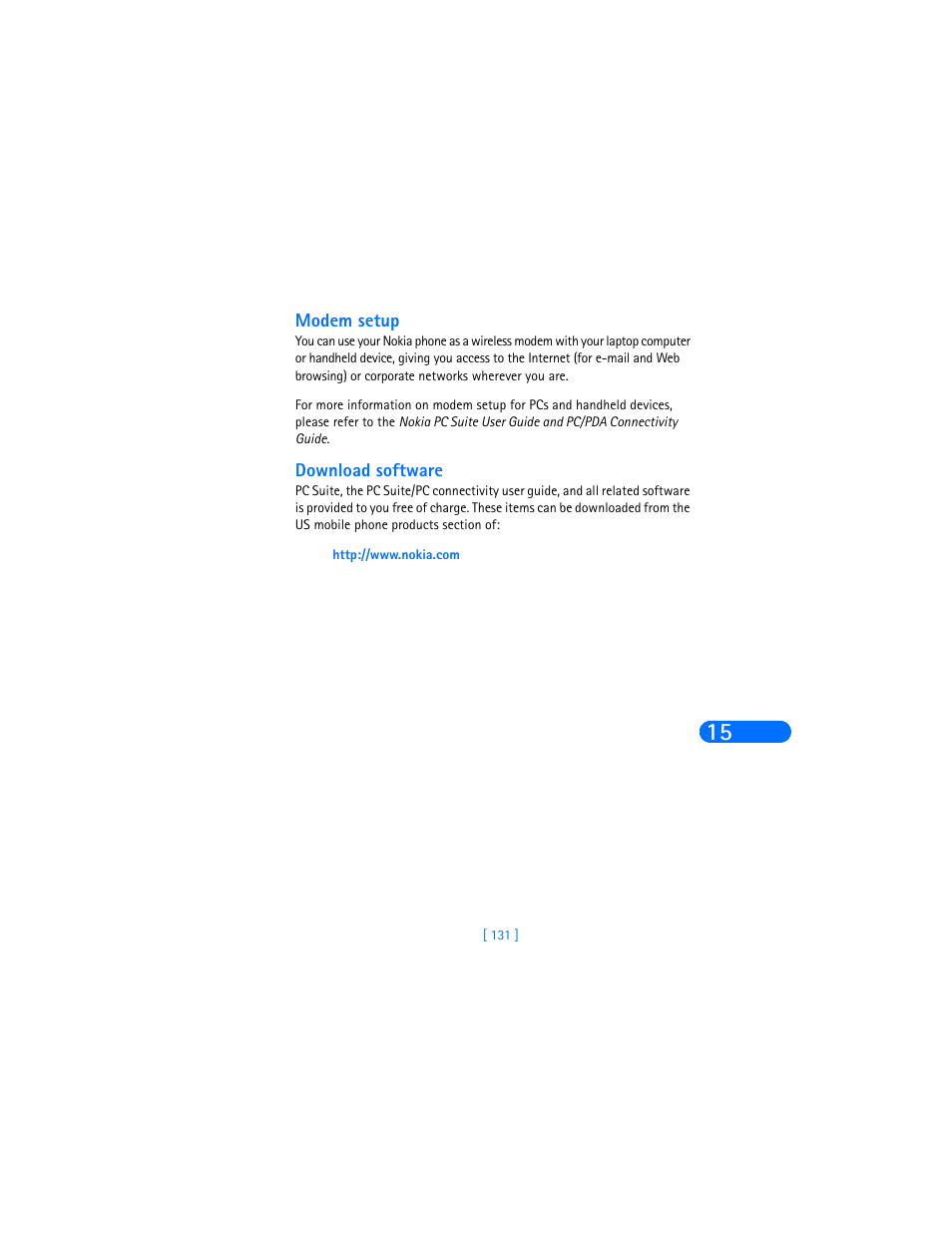 Modem setup, Download software | Nokia 6385 User Manual | Page 137 / 194