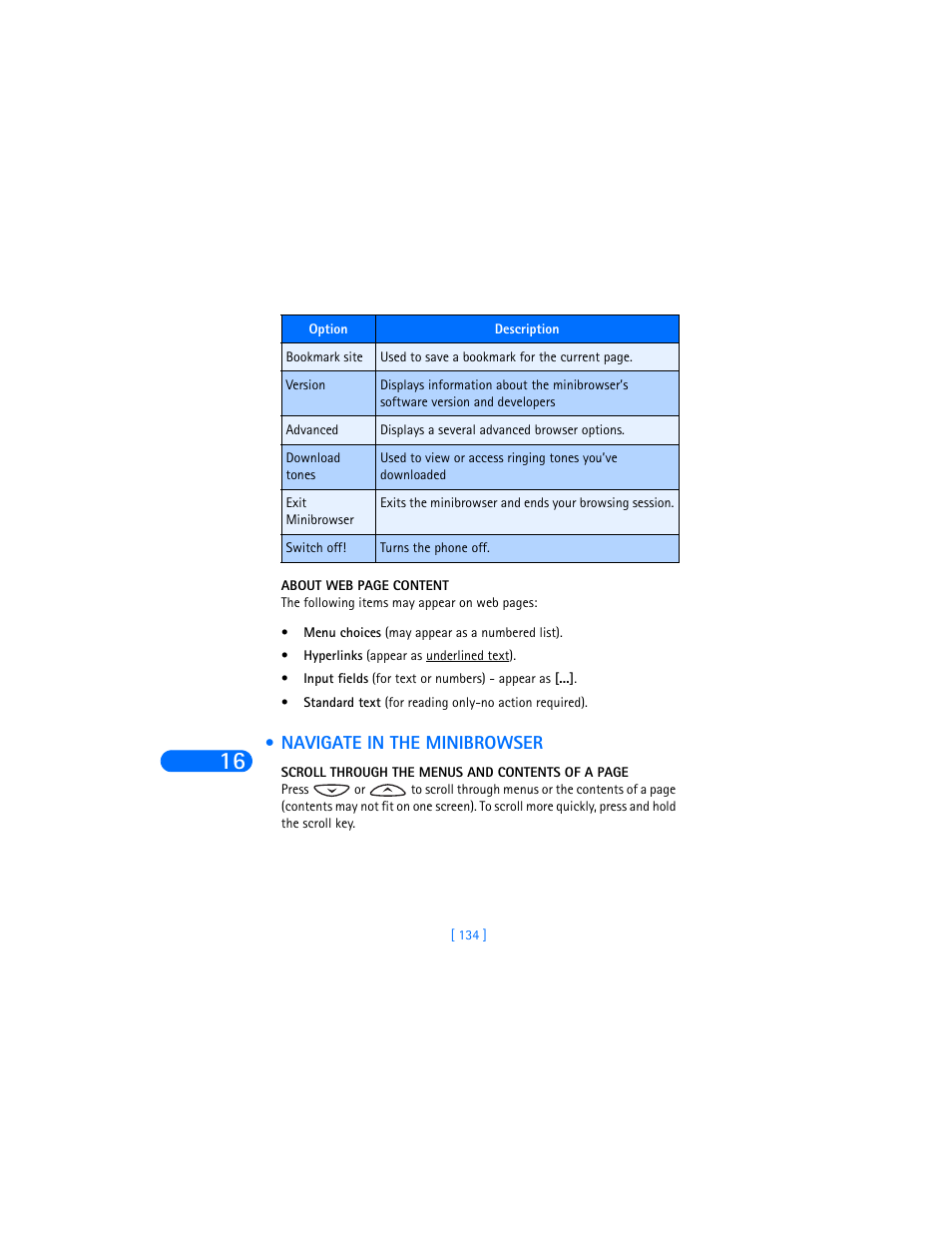 Navigate in the minibrowser | Nokia 6385 User Manual | Page 140 / 194