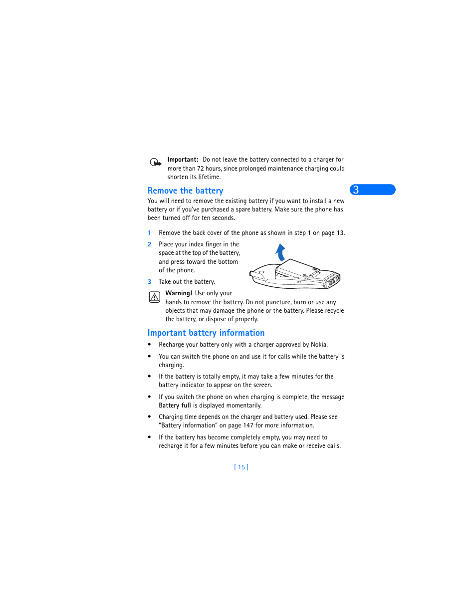 Remove the battery, Important battery information | Nokia 6385 User Manual | Page 21 / 194