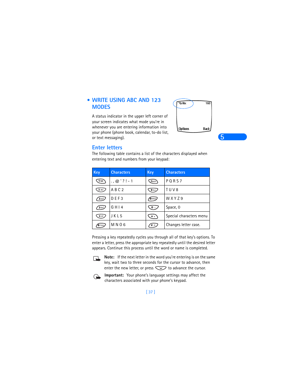 Write using abc and 123 modes, Enter letters, Chat with other phone users | Nokia 6385 User Manual | Page 43 / 194