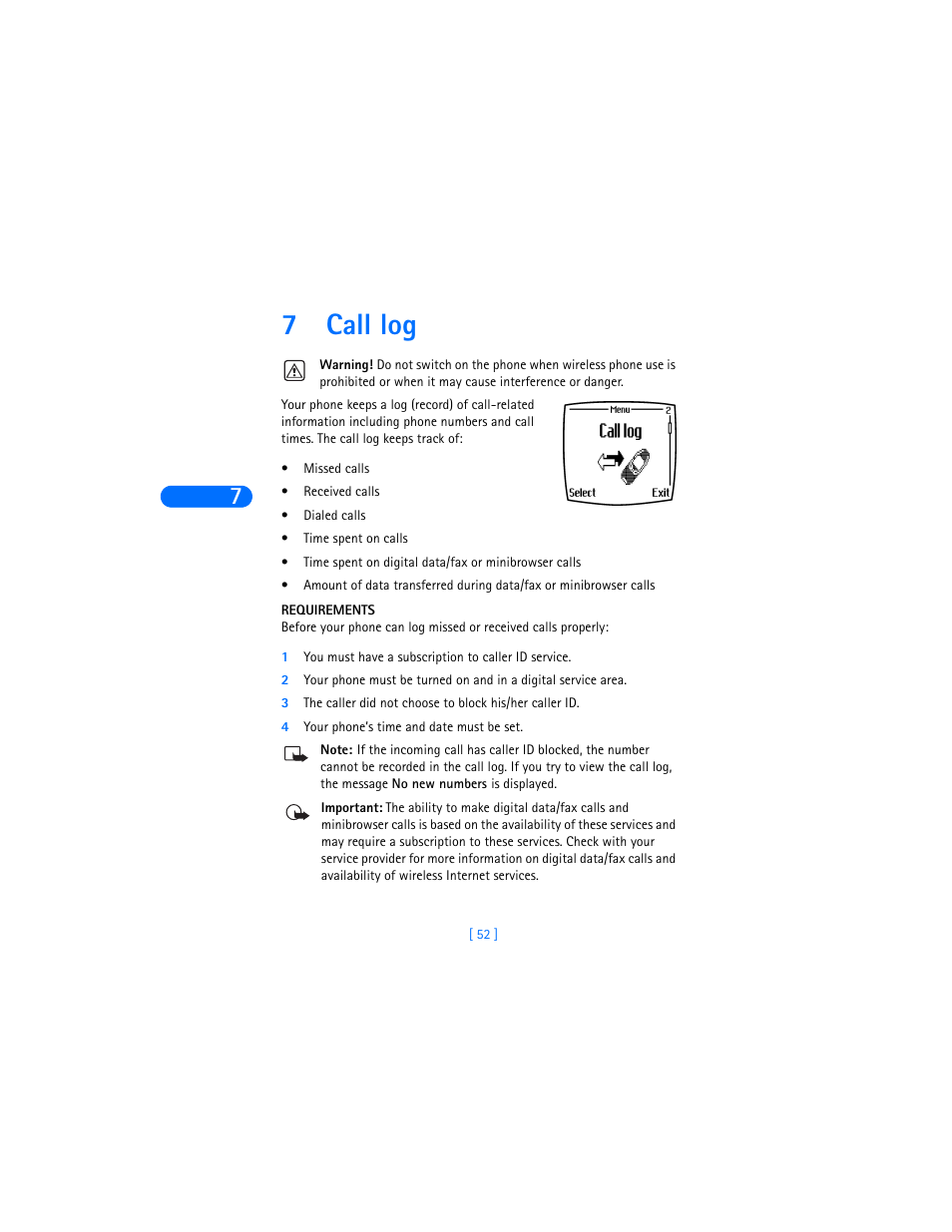 7 call log, Call log, 7call log | Nokia 6385 User Manual | Page 58 / 194