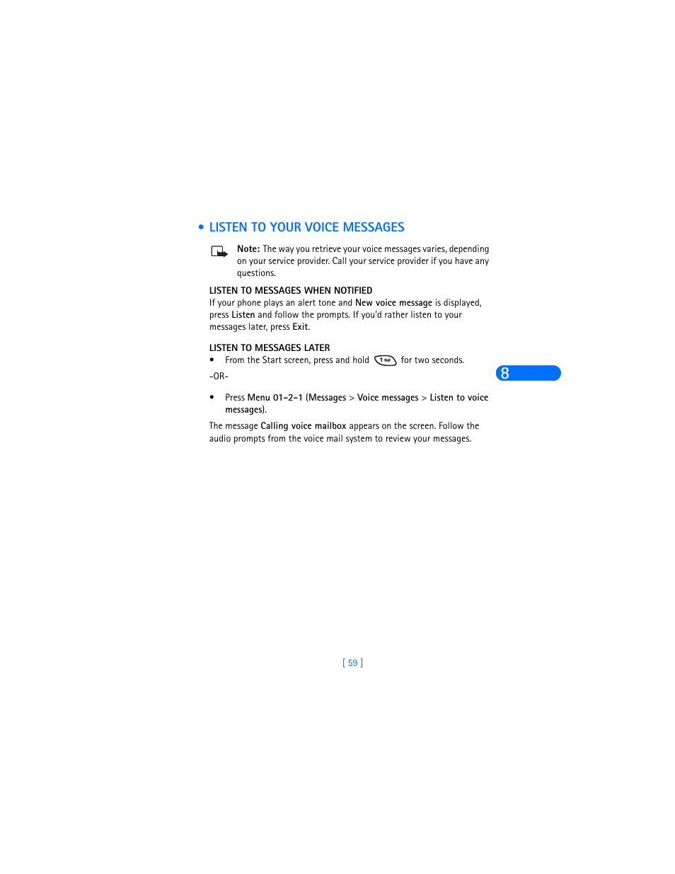 Listen to your voice messages | Nokia 6385 User Manual | Page 65 / 194