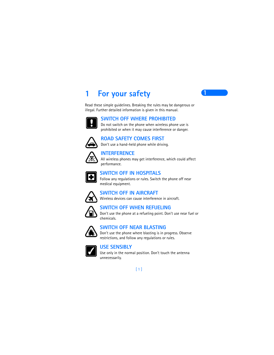 1 for your safety, For your safety, 1for your safety | Nokia 6385 User Manual | Page 7 / 194