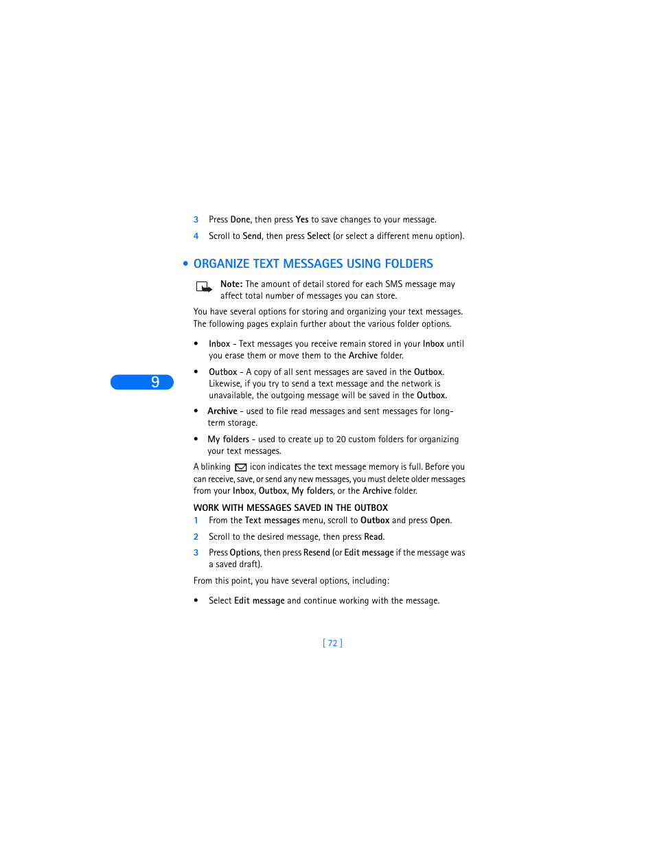 Organize text messages using folders | Nokia 6385 User Manual | Page 78 / 194