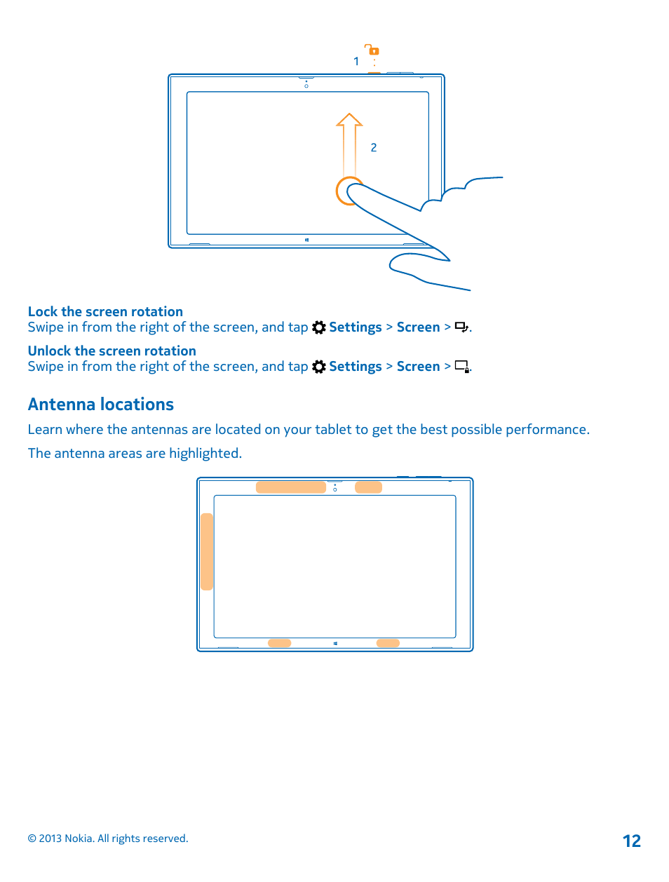 Antenna locations | Nokia Lumia 2520 User Manual | Page 12 / 67